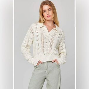 Alp N Rock Cable Knit Sweater Cropped Collared Pullover Long Sleeve Top